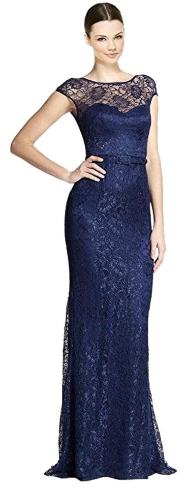 Theia - 882262 Metallic Lace Illusion Evening Dress Special Occasion Dress 2 / Indigo