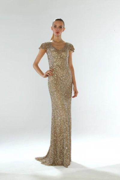 Theia - 882299 Embellished Scoop Short Sleeves Sheath Dress Special Occasion Dress