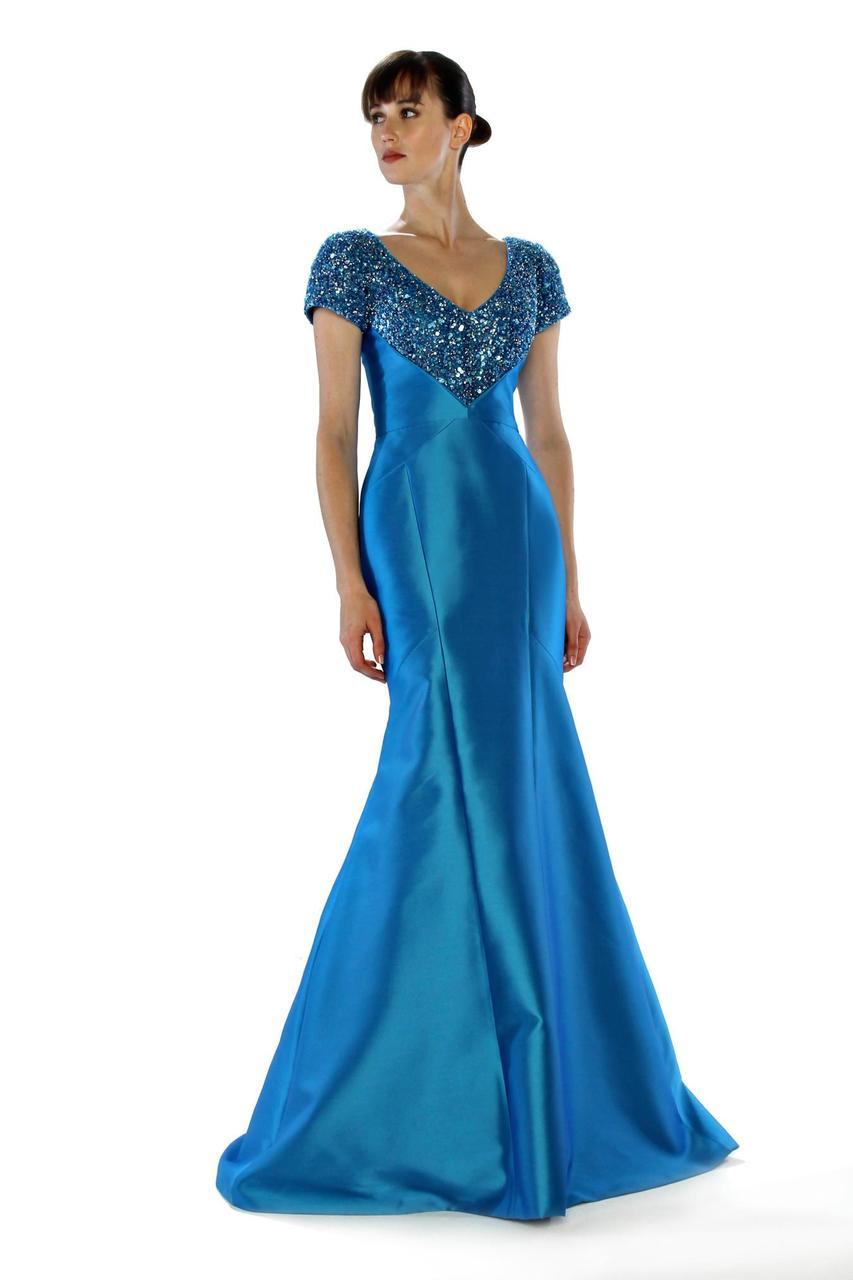 Theia - 882335 Embellished V-Neck Shantung Evening Dress Special Occasion Dress 16 / Azure