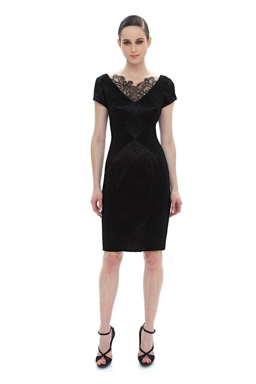 Theia - 882386 Lace Illusion V-Neck Cocktail Dress Special Occasion Dress 6 / Black