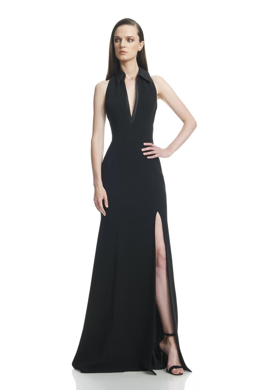 Theia - 882432 Collared V Neck Long Dress with Slit Special Occasion Dress