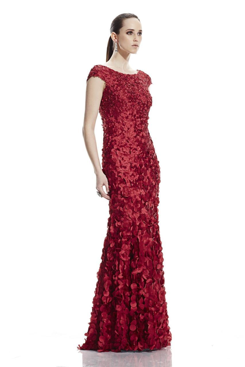 Theia - 882531 Shimmering Petal Boatneck Evening Dress Special Occasion Dress 16 / Crimson