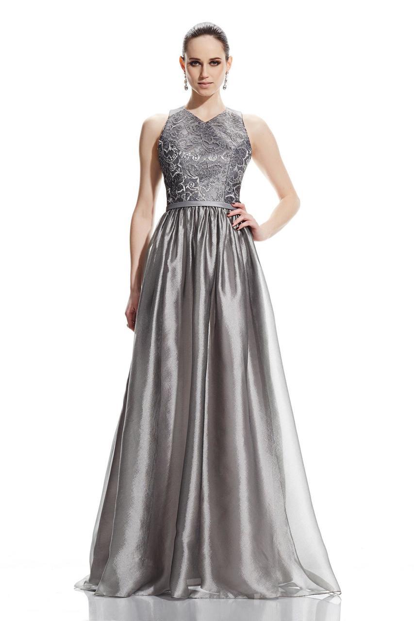 Theia - 882546 Metallic Lace Sleeveless Evening Dress Special Occasion Dress 16 / Silver