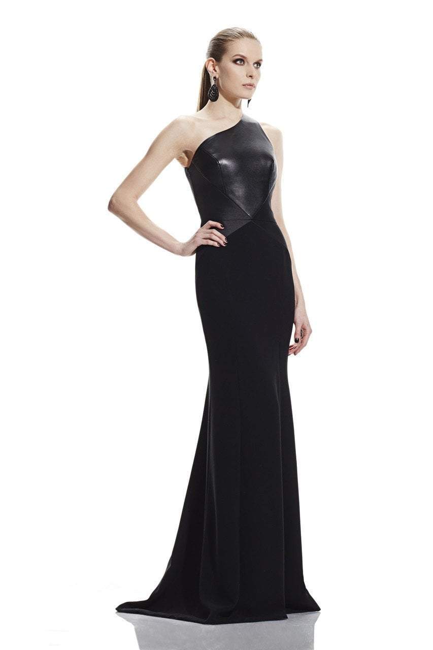 Theia - 882561 One Shoulder Faux Leather Evening Dress Special Occasion Dress 14 / Black