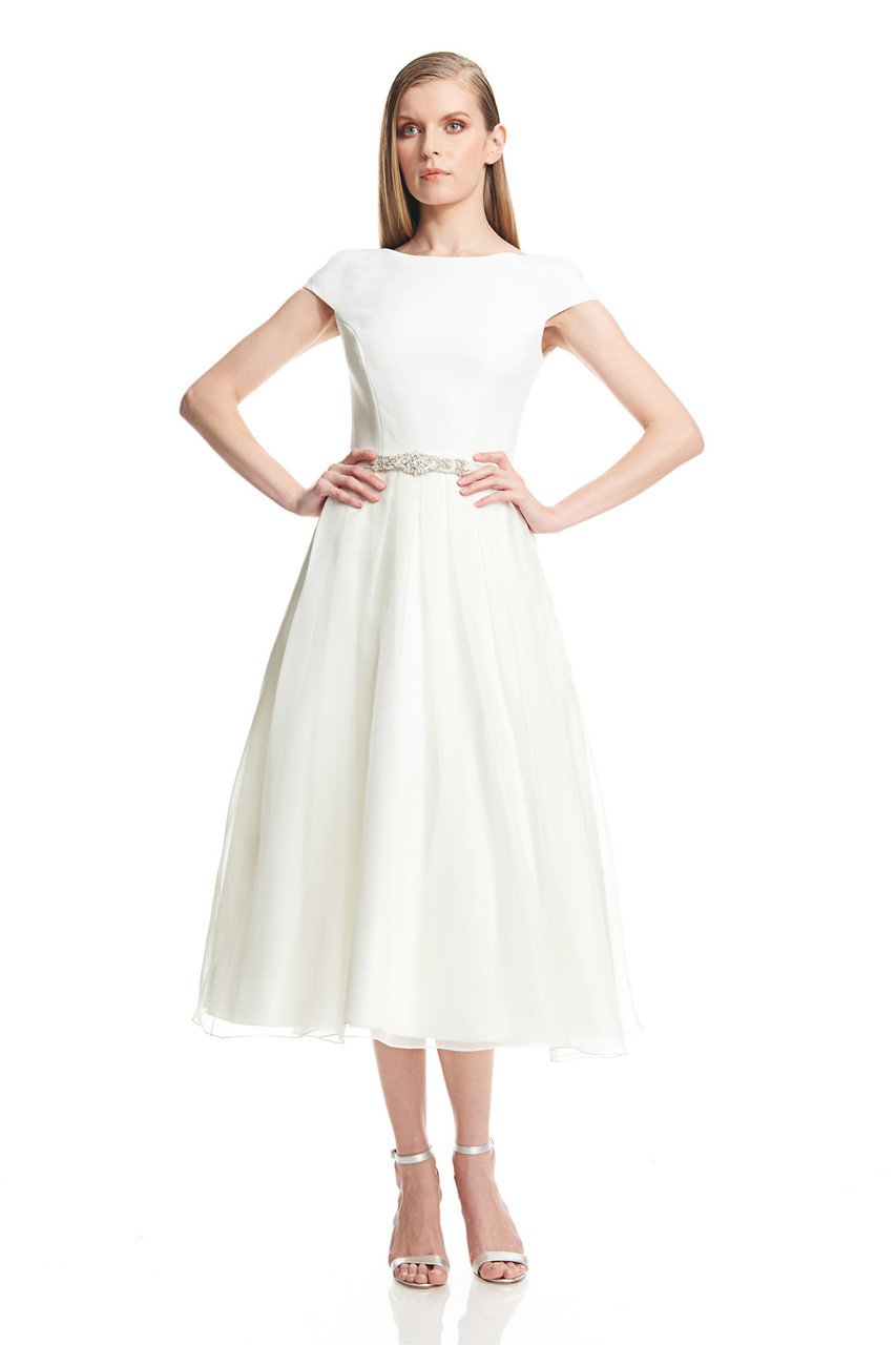 Theia - 882577 Silky Bateau Cap Sleeve Pleated Dress Special Occasion Dress 10 / Ivory