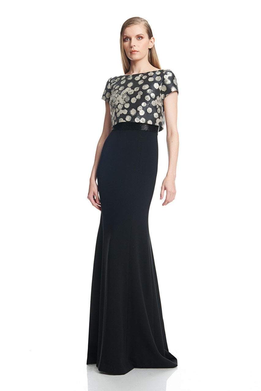 Theia - 882585 Boat Neck Popover Evening Gown Special Occasion Dress 12 / Black Taupe