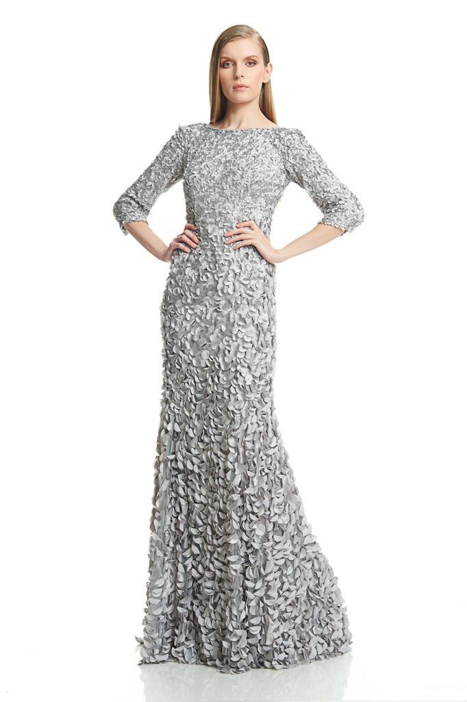 Theia - 882663 Shimmering Petal Quarter Sleeve Evening Dress Special Occasion Dress 18 / Nickel