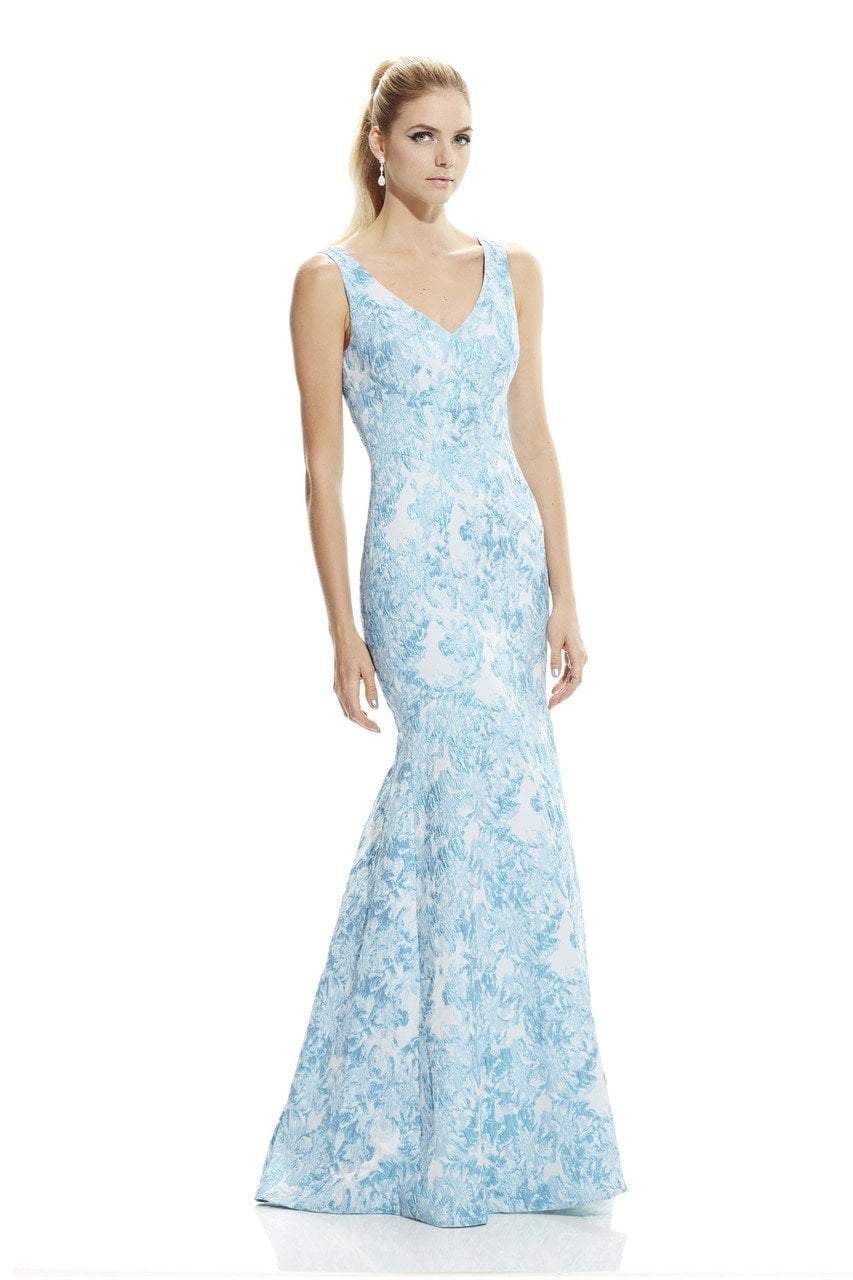 Theia - 882716 Sleeveless V-Neck Brocade Evening Gown Special Occasion Dress 16 / Aegean Blue