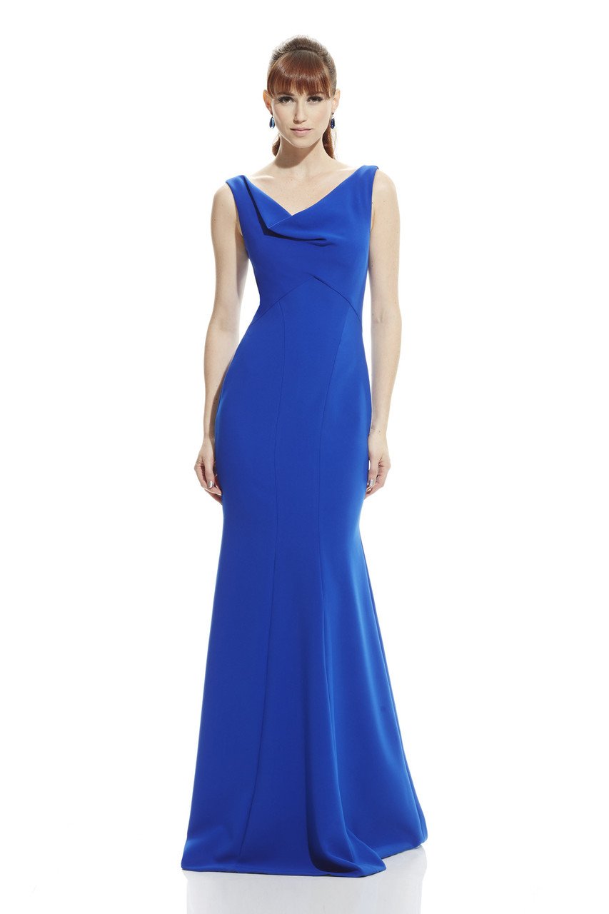 Theia - 882762 Sleeveless Draped Jersey Long Gown Special Occasion Dress 2 / Fuchsia