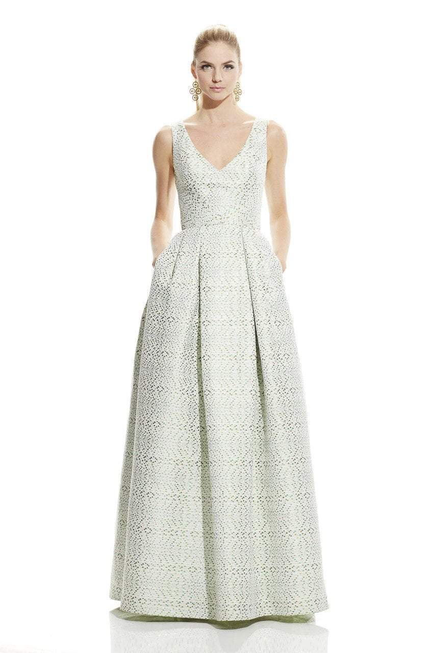 Theia - 882790 Sleeveless V-Neck Twill Long Gown Special Occasion Dress 14 / Peridot