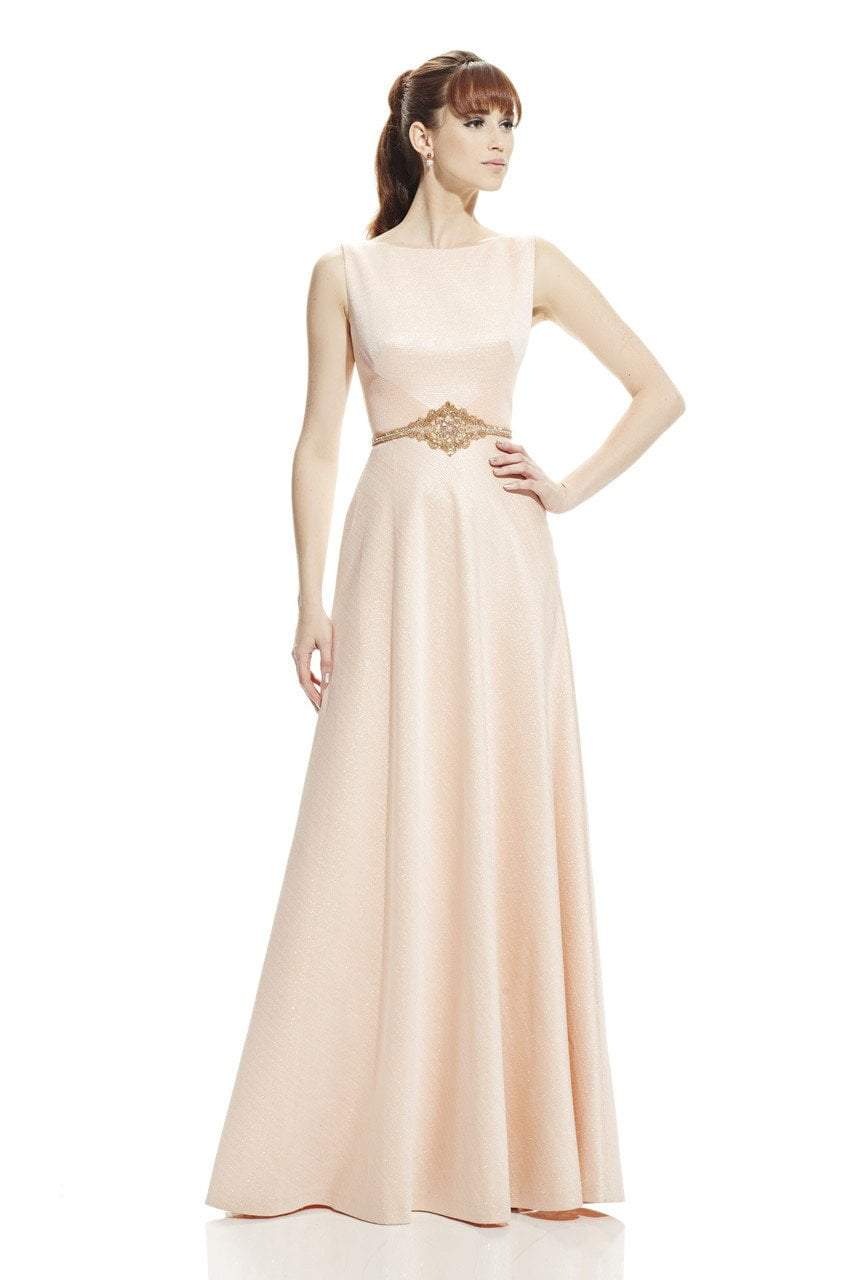 Theia - 882792 Decadent Woven Bateau Evening Dress Special Occasion Dress 6 / Peach