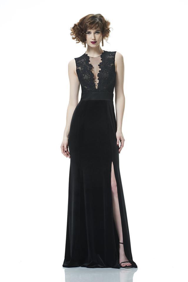 Theia - 883004 Sleeveless V Neck Lace Long Gown with Slit Special Occasion Dress