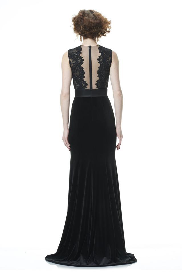 Theia - 883004 Sleeveless V Neck Lace Long Gown with Slit Special Occasion Dress