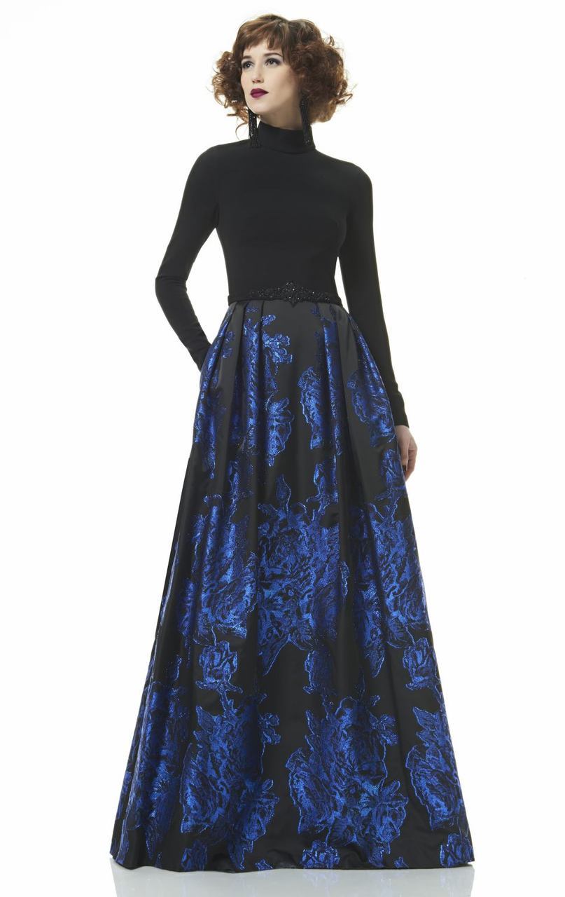 Theia - 883053 High Neck Long Sleeves Pleated A Line Long Gown Special Occasion Dress