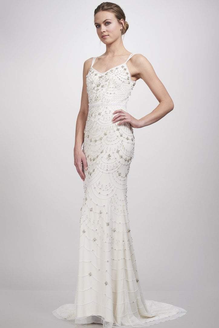 Theia - 890461 Sleeveless Swag-Motif Detailed Mermaid Gown Special Occasion Dress 0 / Ivory