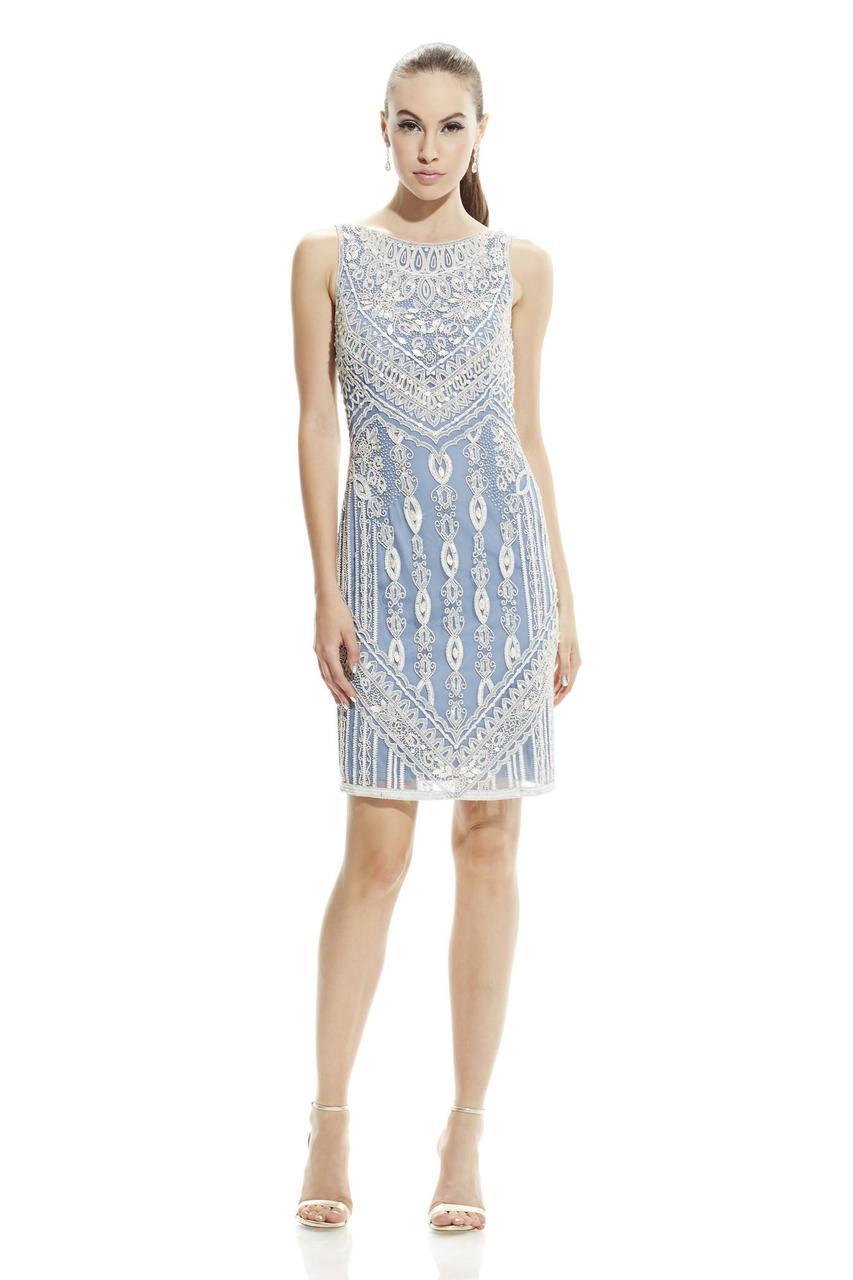 Theia - Bateau Neckline Embellished Short Dress 882661 Special Occasion Dress 2 / Sky Blue