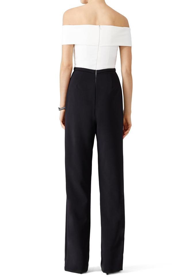 Theia - 883335 Crisscross Pleated Colorblock Jumpsuit In Black and White
