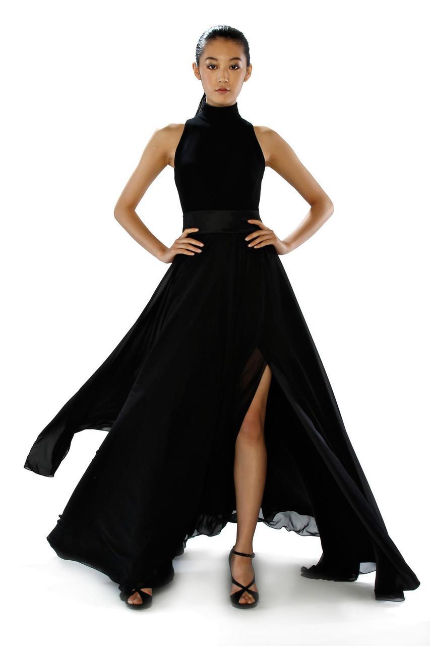 Theia - High Neckline Chiffon Long Dress 882286 Special Occasion Dress 10 / Black