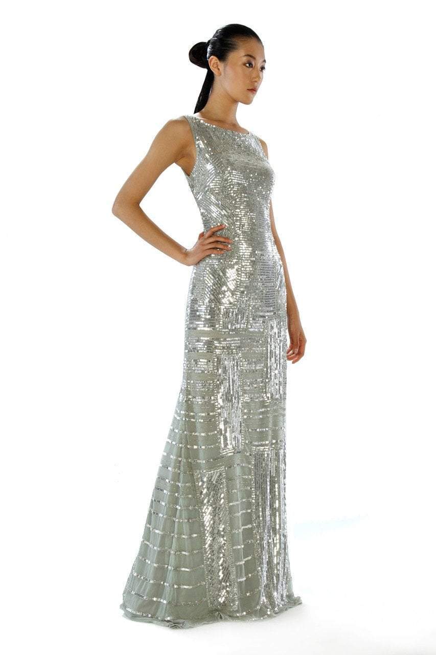 Theia 882323 - Long Sheath Dress - Sleeveless, Sequined, Scoop Back, Zipper Back, Beaded Mesh (100% Polyester) Lining (100% Polyester) 2 / Azure Theia 882323 - Long Sheath Dress - Sleeveless, Sequined, Scoop Back, Zipper Back, Beaded Mesh (100% Polyester) Lining (100% Polyester) 2 / Azure