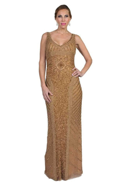 theia gold sequin dress Gold nylon tulle fabric with same tone embroidery having stone work in –  Regal Fabrics main image 1