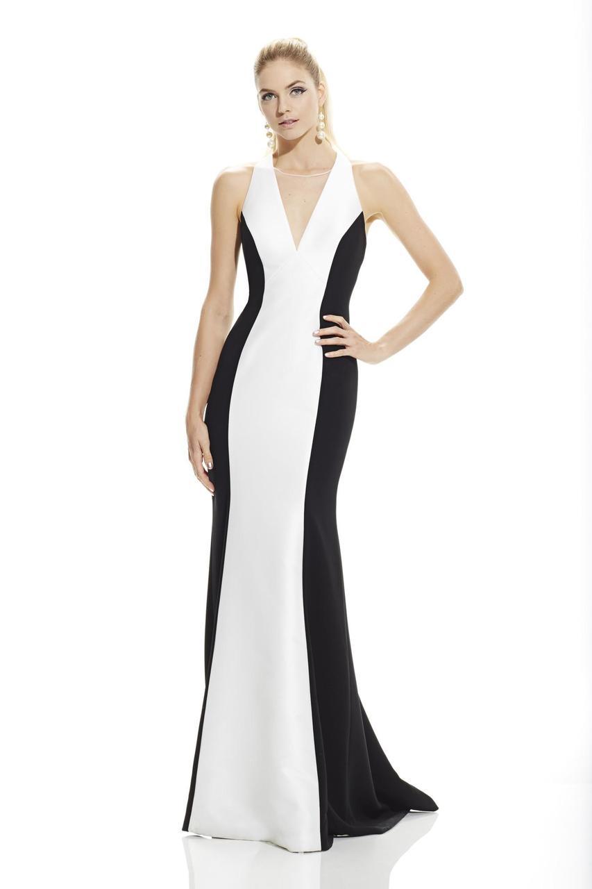 Theia - Two-Tone Stretched Crepe Long Dress 882815 Special Occasion Dress 2 / Black White