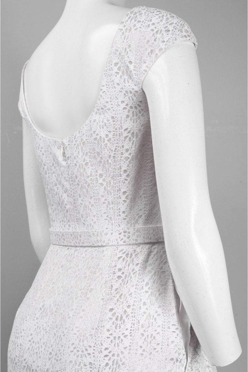 Theia 881242 - Short A-Line Dress - Cap Sleeve, Scoop Back, Pleated A-Line, Metallic Jacquard Fabric, Tonal Belt, Lined, Back Zip Closure 6 / White Theia 881242 - Short A-Line Dress - Cap Sleeve, Scoop Back, Pleated A-Line, Metallic Jacquard Fabric, Tonal Belt, Lined, Back Zip Closure 6 / White