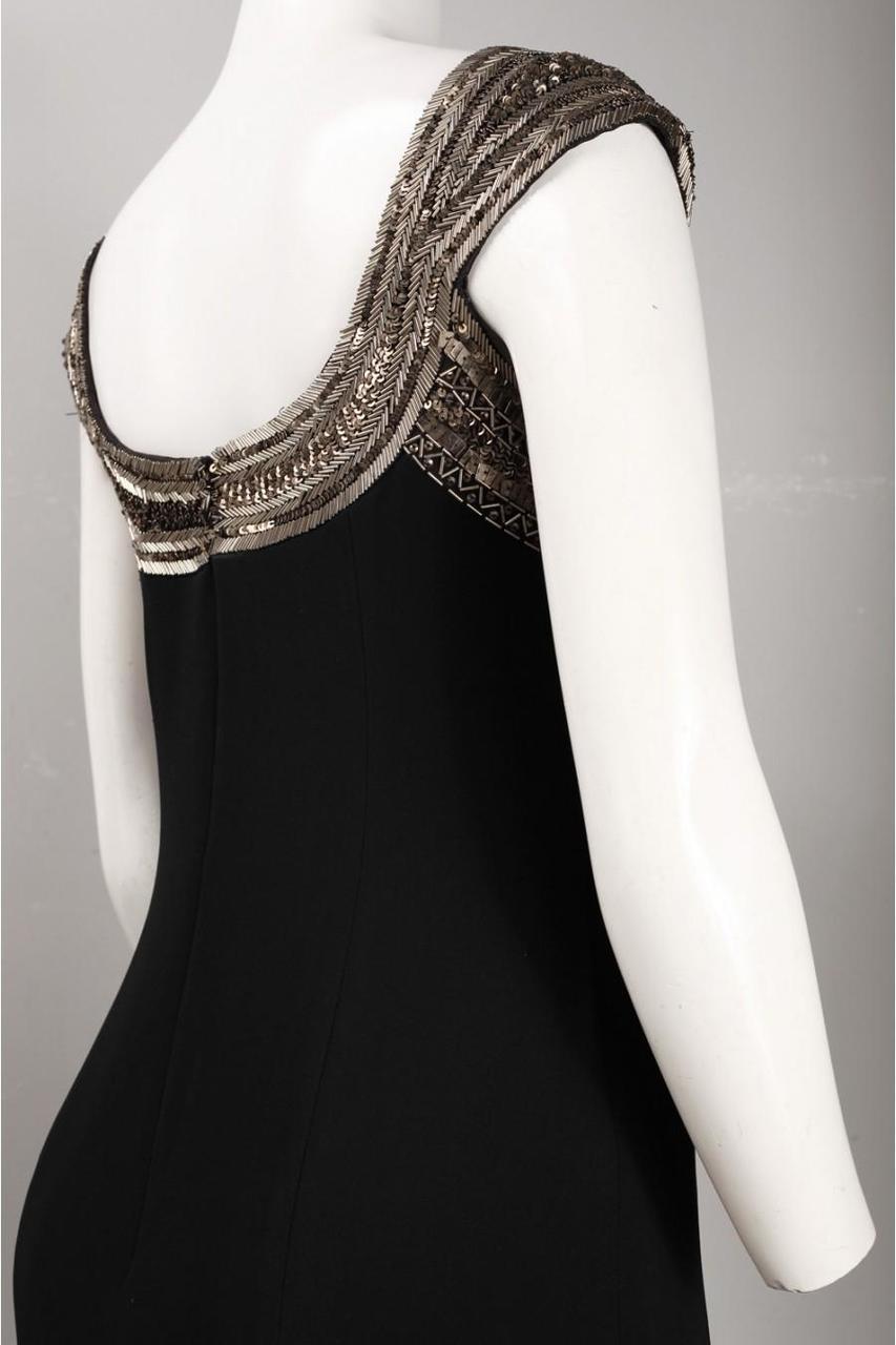 Theia - Beaded Scoop Neck Dress 881306 in Black