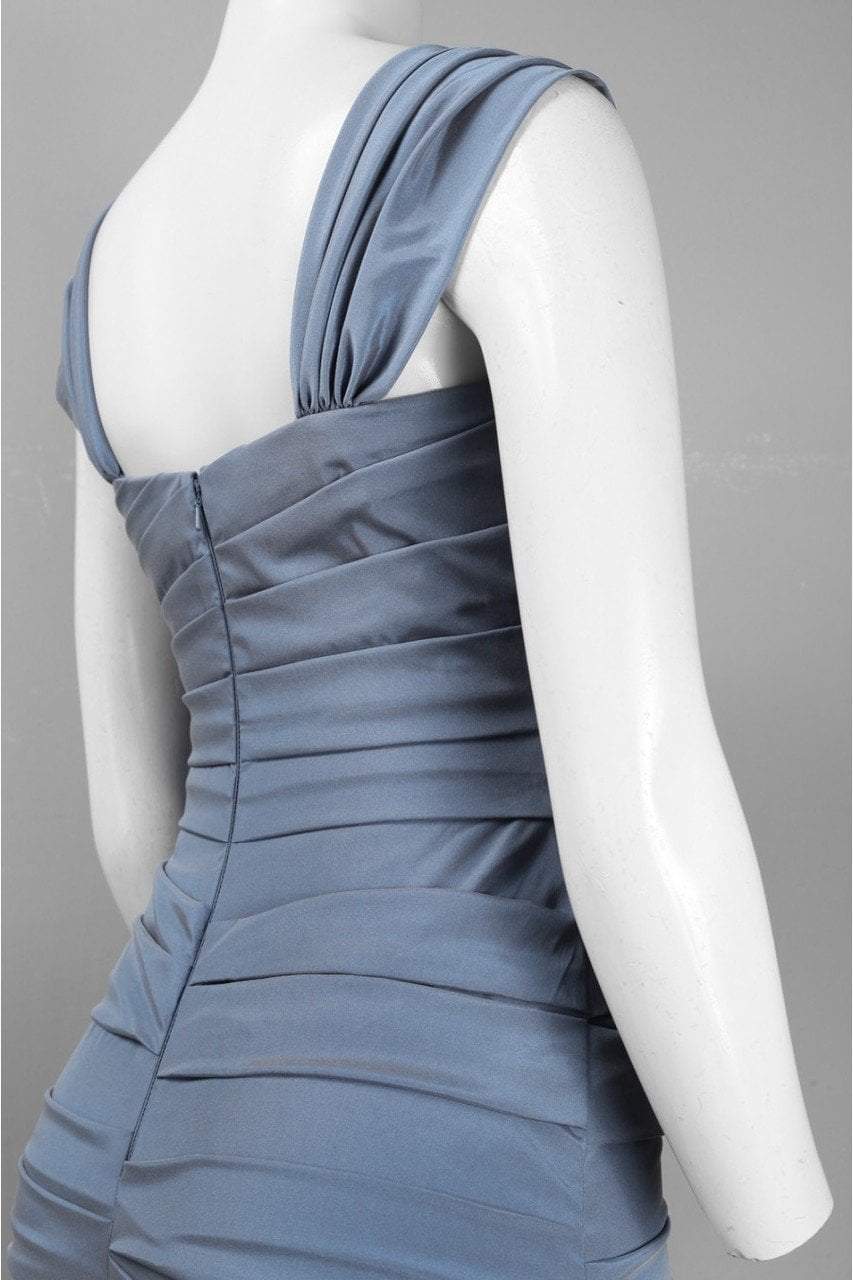 Theia - 881685 Asymmetrical Ruched Mermaid Taffeta Gown in Blue