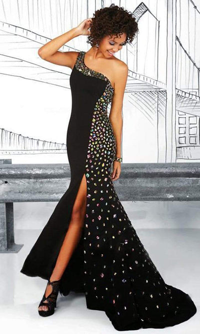 Tiffany Designs - 16036SC Asymmetric Beaded Slit Gown