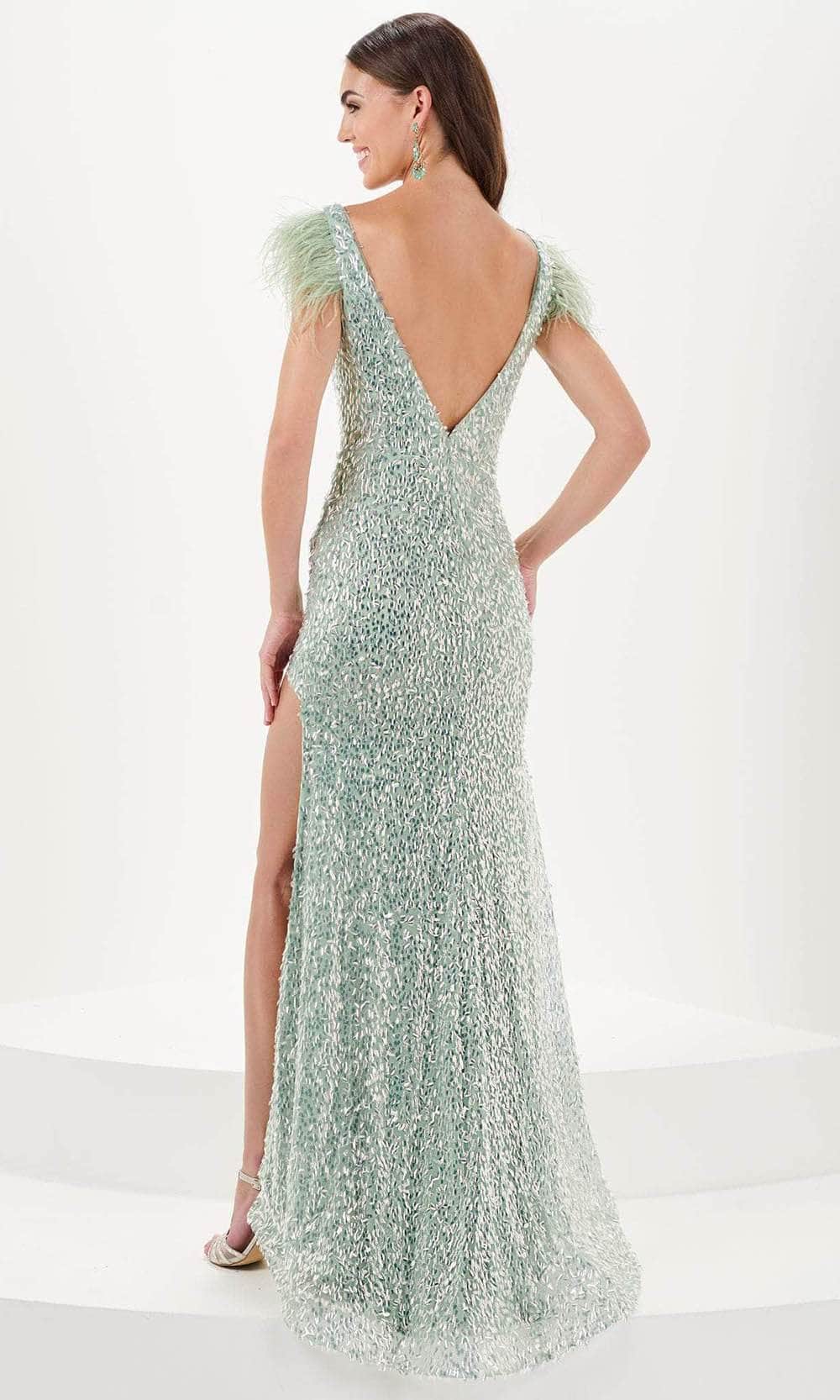 Tiffany Designs 16055 - Feather Plunged Evening Gown Evening Gown