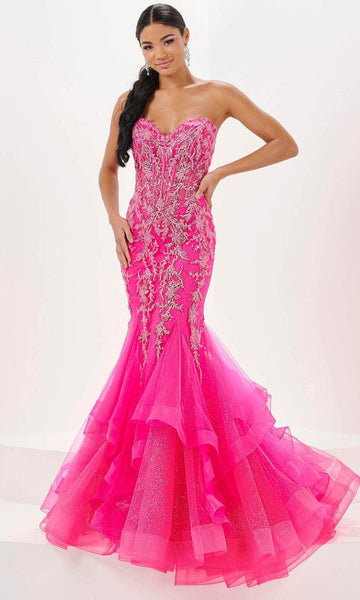 Tiffany Designs 16057 - Long Embellished Floral Sparkle Tulle Mermaid Dress 