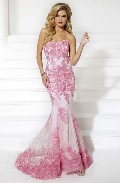 Tiffany Designs - 16060 Lace and Rhinestone Embellished Sweetheart Dress Special Occasion Dress 0 / Hot Pink/Pink