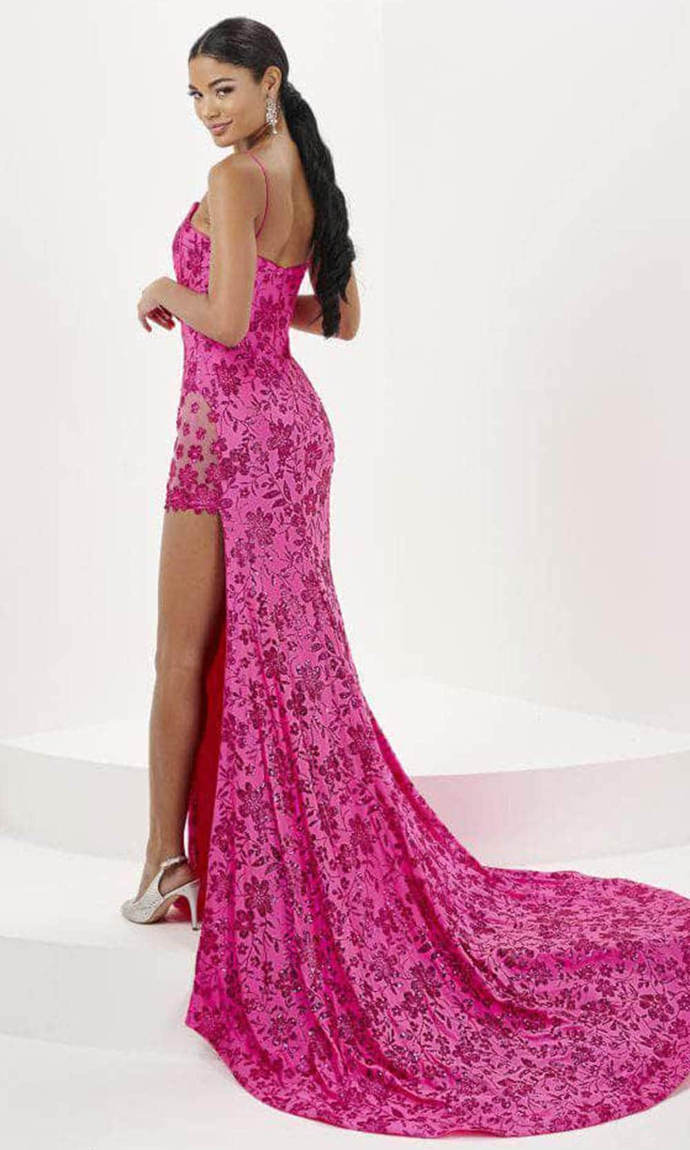 Tiffany Designs 16068 - Plunging Floral Glitter Evening Gown Evening Dresses