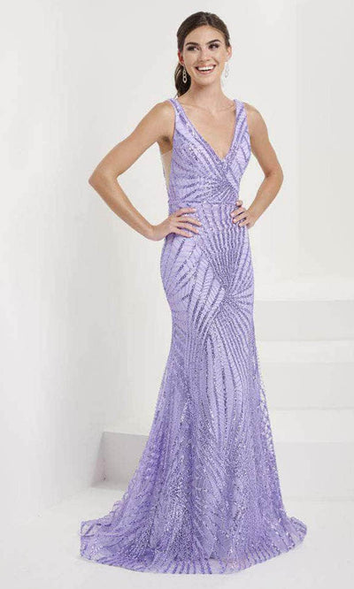 Tiffany Designs 16073 - Deep V-Neck Trumpet Evening Gown Evening Dresses 0 / Lavender