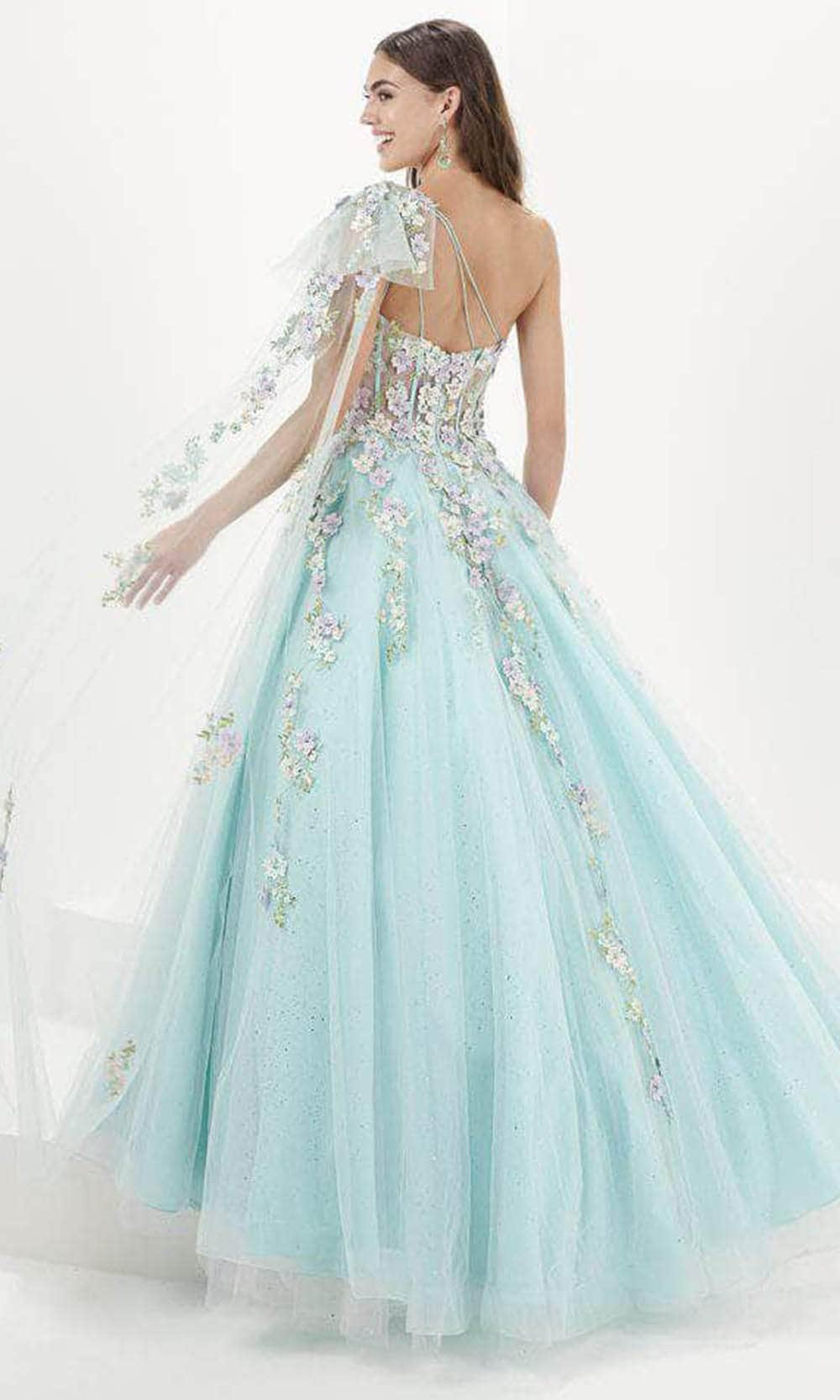 Tiffany Designs 16079 - Floral Appliqued Asymmetric Evening Gown Evening Dresses