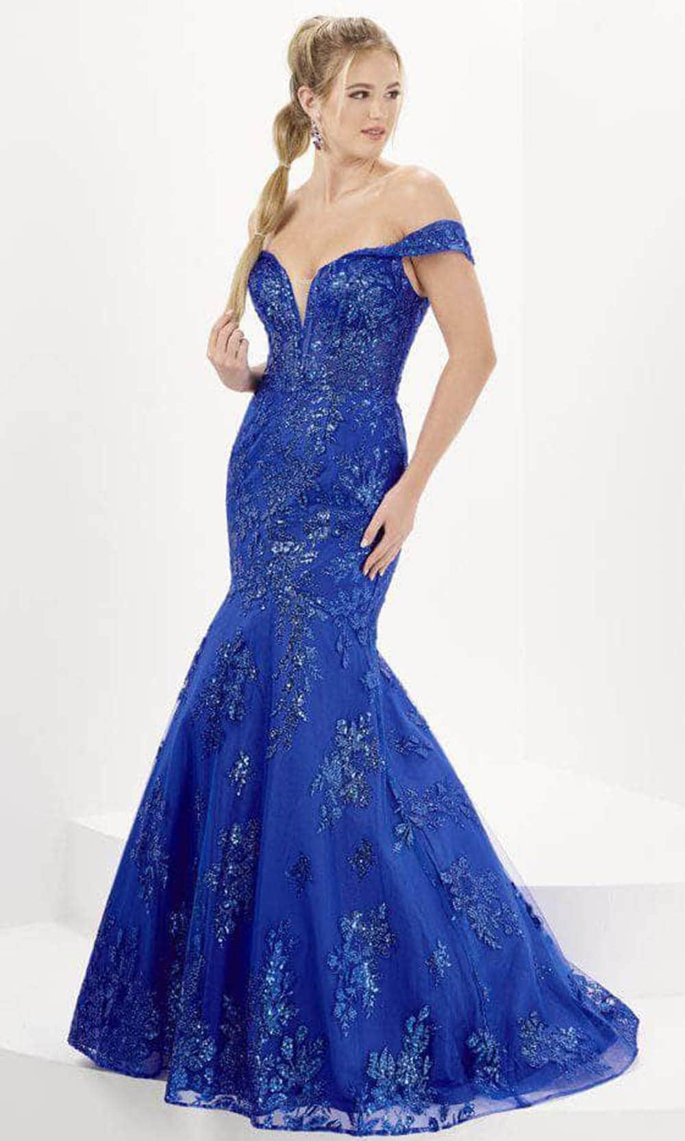 Tiffany Designs 16080 - Off Shoulder Mermaid Evening Gown Evening Dresses 0 / Royal