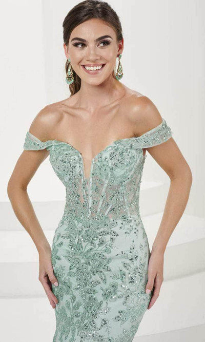 Tiffany Designs 16080 - Off Shoulder Mermaid Evening Gown Evening Dresses 0 / Sage