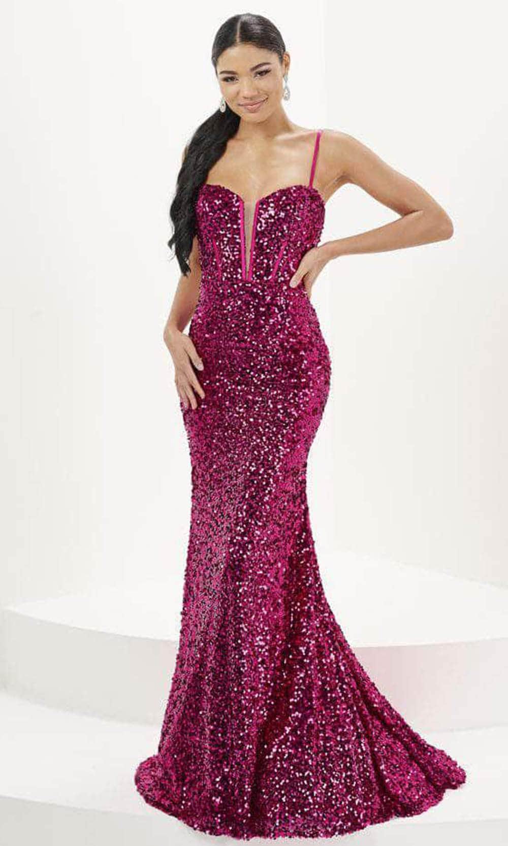 Tiffany Designs 16081 - Plunging Sweetheart Sequin Prom Gown Evening Dresses 0 / Magenta