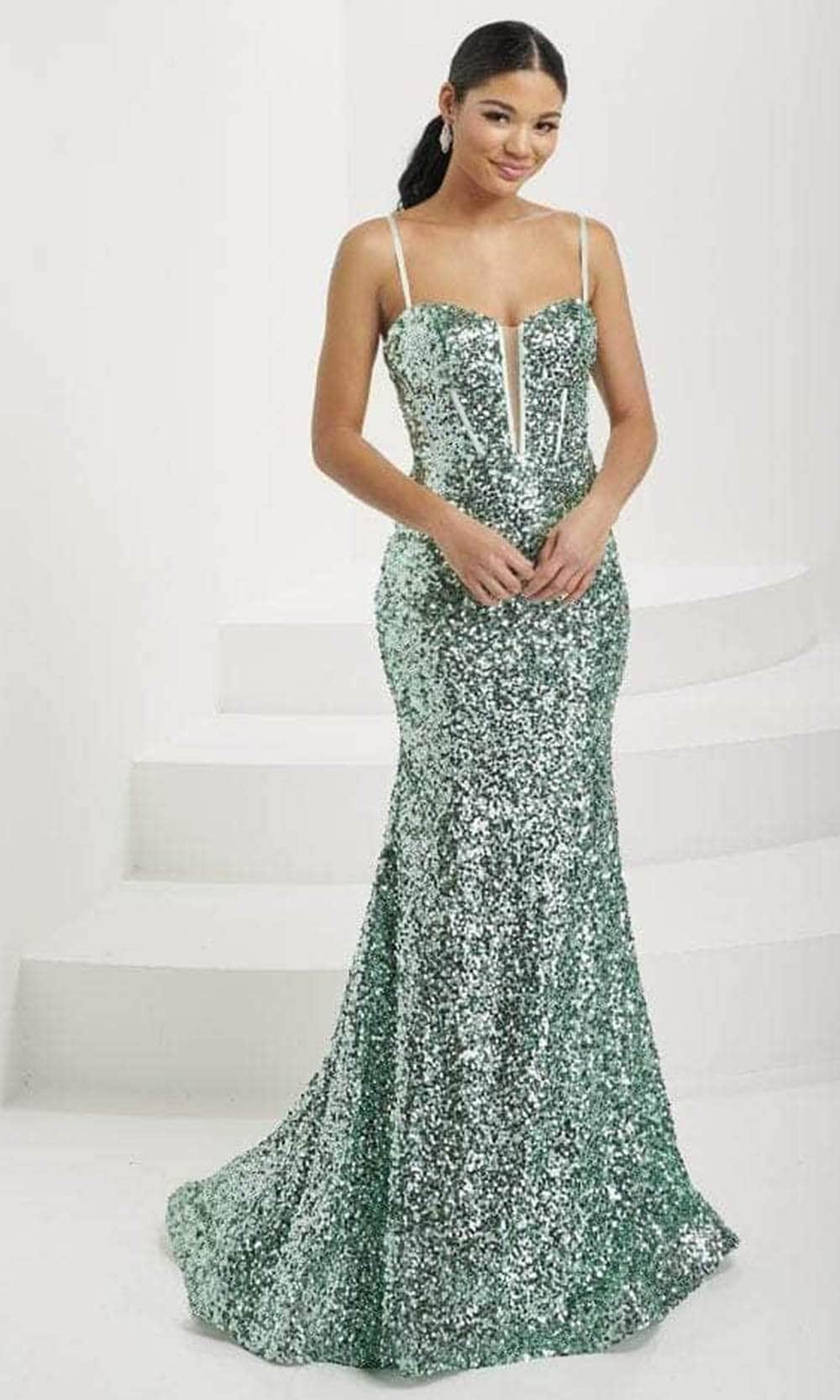 Tiffany Designs 16081 - Plunging Sweetheart Sequin Prom Gown Evening Dresses 0 / Sage