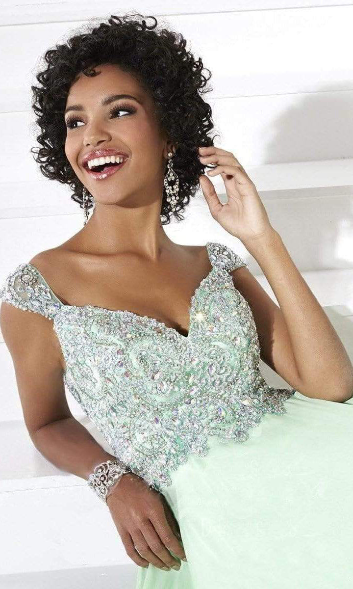Tiffany Designs - 16085SC Bedazzled Chiffon Flowy Dress