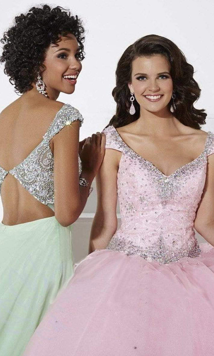 Tiffany Designs - 16085SC Bedazzled Chiffon Flowy Dress