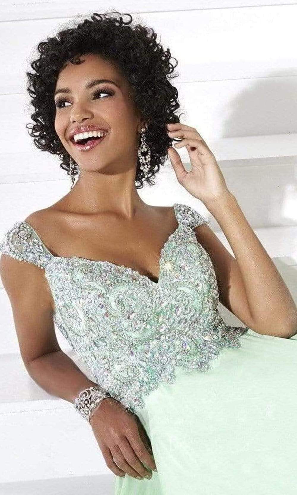 Tiffany Designs - Bejeweled Sleeveless A-Line Gown 16085SC In Green