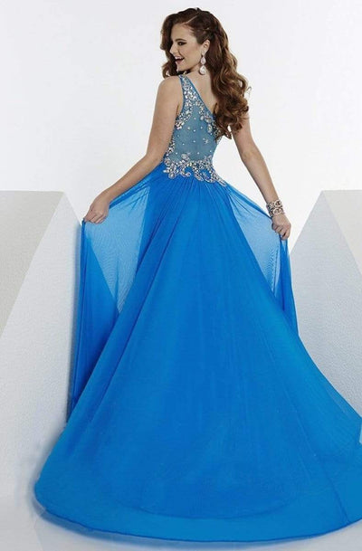 Tiffany Designs - 16089 One Shoulder Rhinestone Embellished Gown Special Occasion Dress 0 / Marine Blue