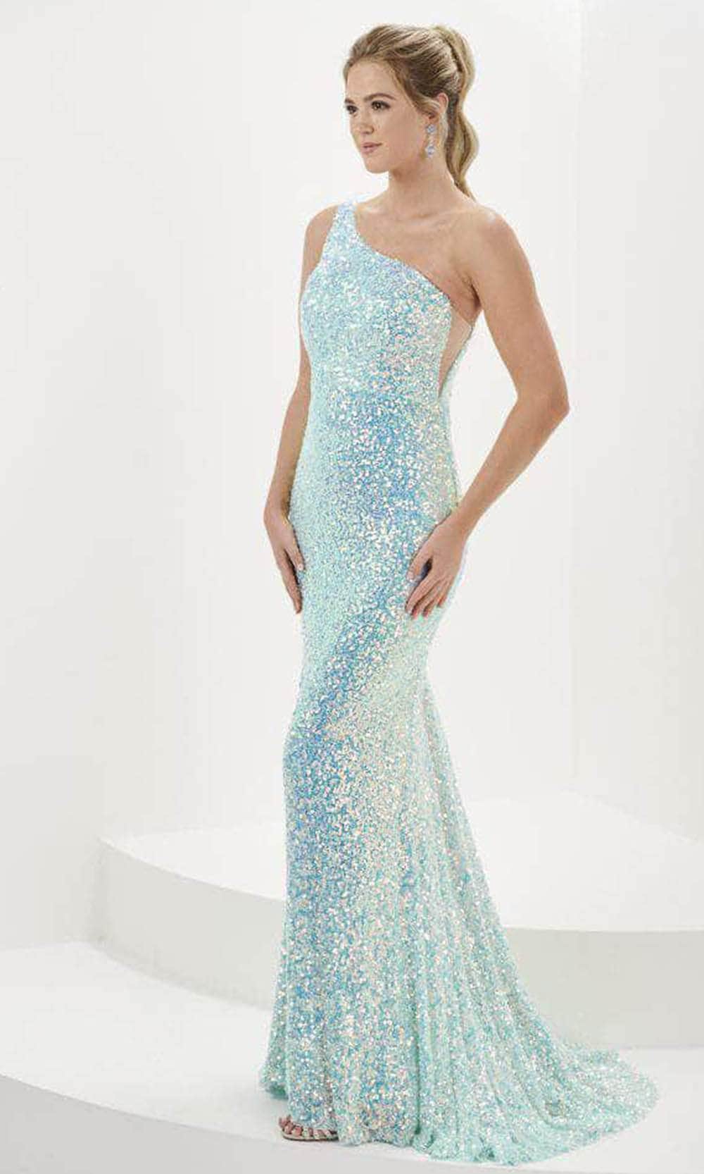 Tiffany Designs 16114 - One Shoulder Sequin Evening Gown Evening Dresses 0 / Mint