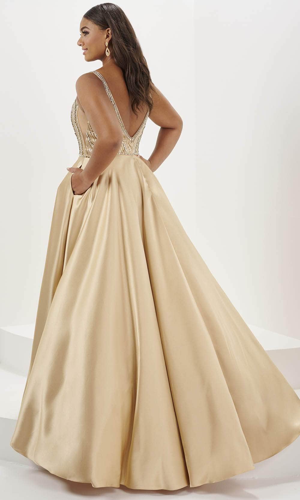 Tiffany Designs 16129 - Deep V-Neck Beaded Mesh Evening Gown Evening Dresses