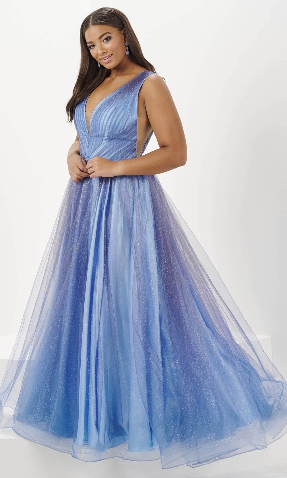 Tiffany Designs 16134 - Plunging V-Neck Glitter Ombre Ballgown Ball Gowns