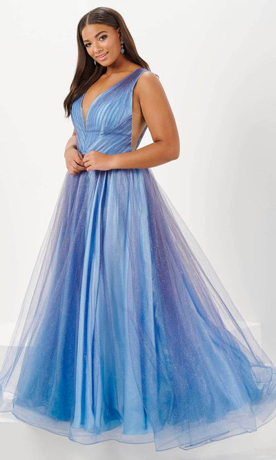 Tiffany Designs 16134 - Plunging V-Neck Glitter Ombre Ballgown Ball Gowns