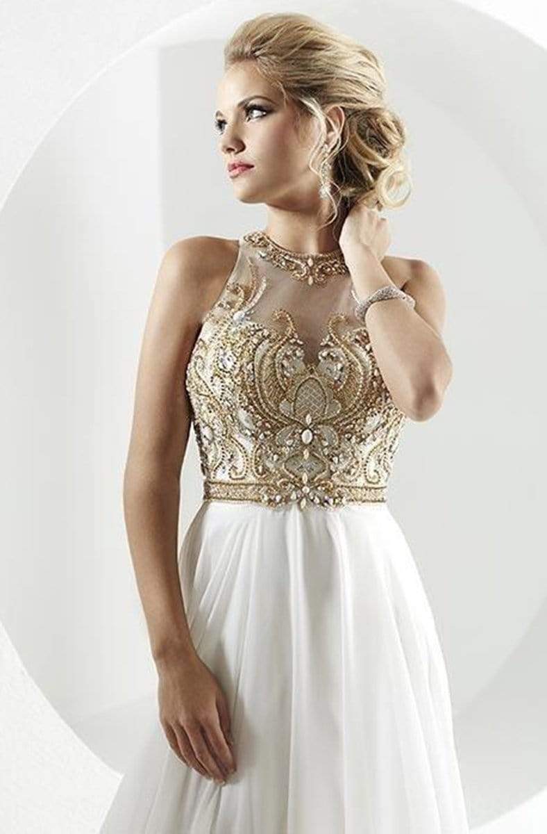 Tiffany Designs - 16166 Divinely Beaded Halter Silky Chiffon Long Gown Special Occasion Dress 0 / White