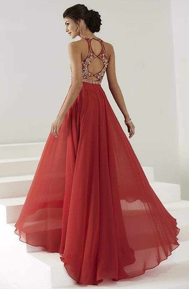 Tiffany Designs - 16166 Divinely Beaded Halter Silky Chiffon Long Gown Special Occasion Dress