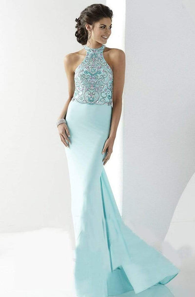 Tiffany Designs - 16176SC Bedazzled Halter Sheath Dress